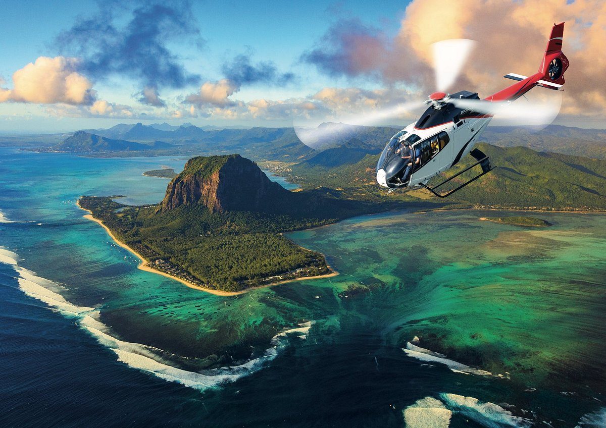 A Corail helicopter above Le Morne, Mauritius